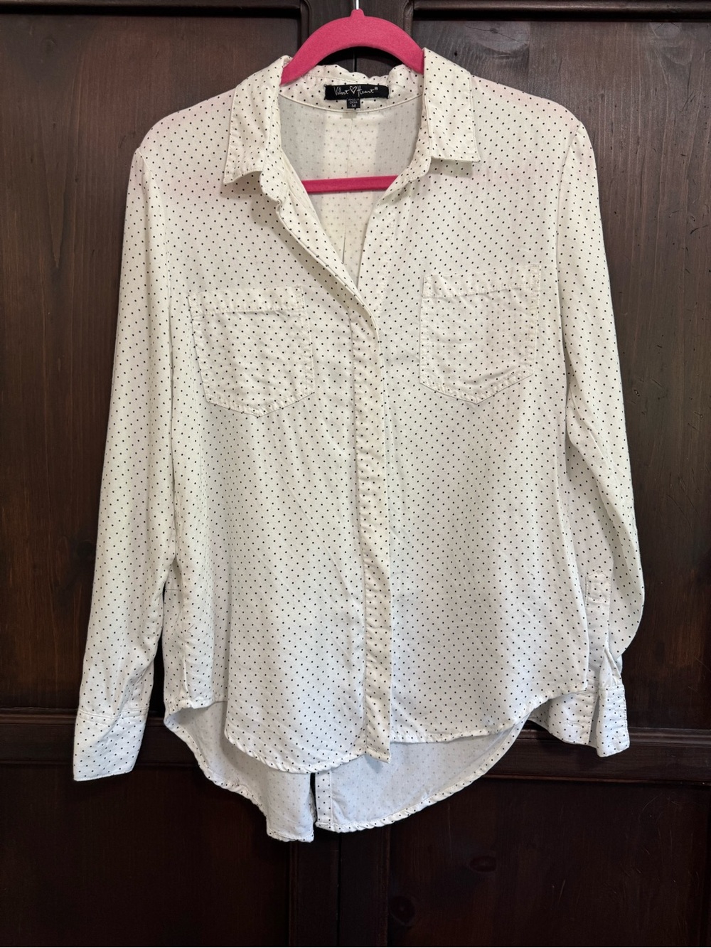 Velvet Heart White Polka Dot Button-Up Shirt - Classic Women's Top Size Medium